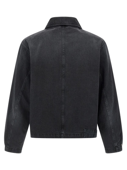 Trucker Jacket by MFPEN for men in organic cotton denim black features an contemporary silhouette, showcasing a sophisticated shirt-collar neckline and contemporary pockets for a truly refined look.