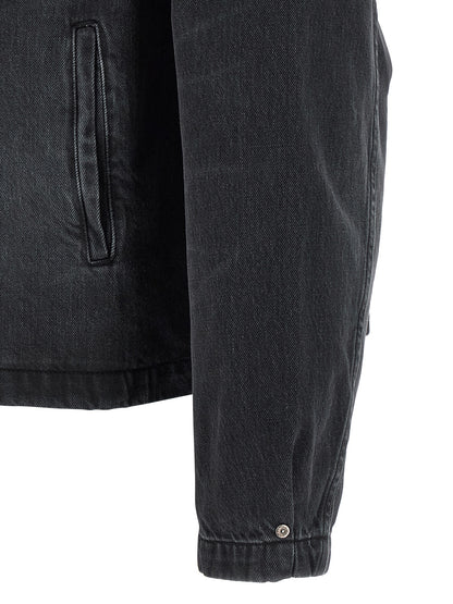 Trucker Jacket by MFPEN for men in organic cotton denim black showcases a bohemian silhouette, artfully detailed with a bohemian and signature pockets for a truly bohemian finish.