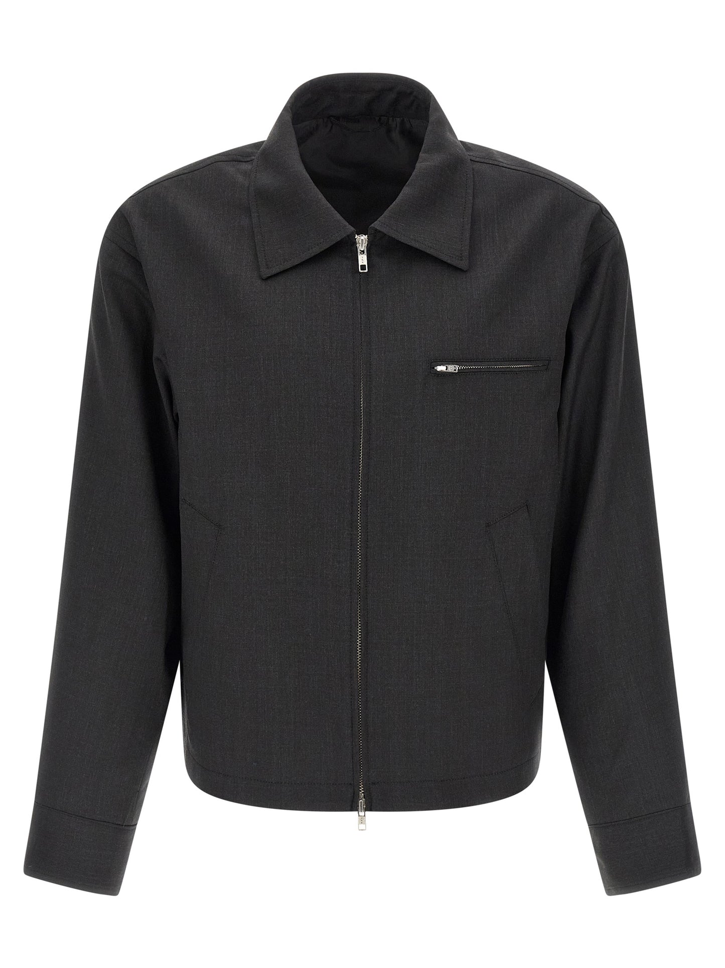 Overcoat by MFPEN for men in wool gray features a contemporary silhouette showcasing a contemporary shirt-collar neckline and refined lightweight & pockets for a sophisticated finish.