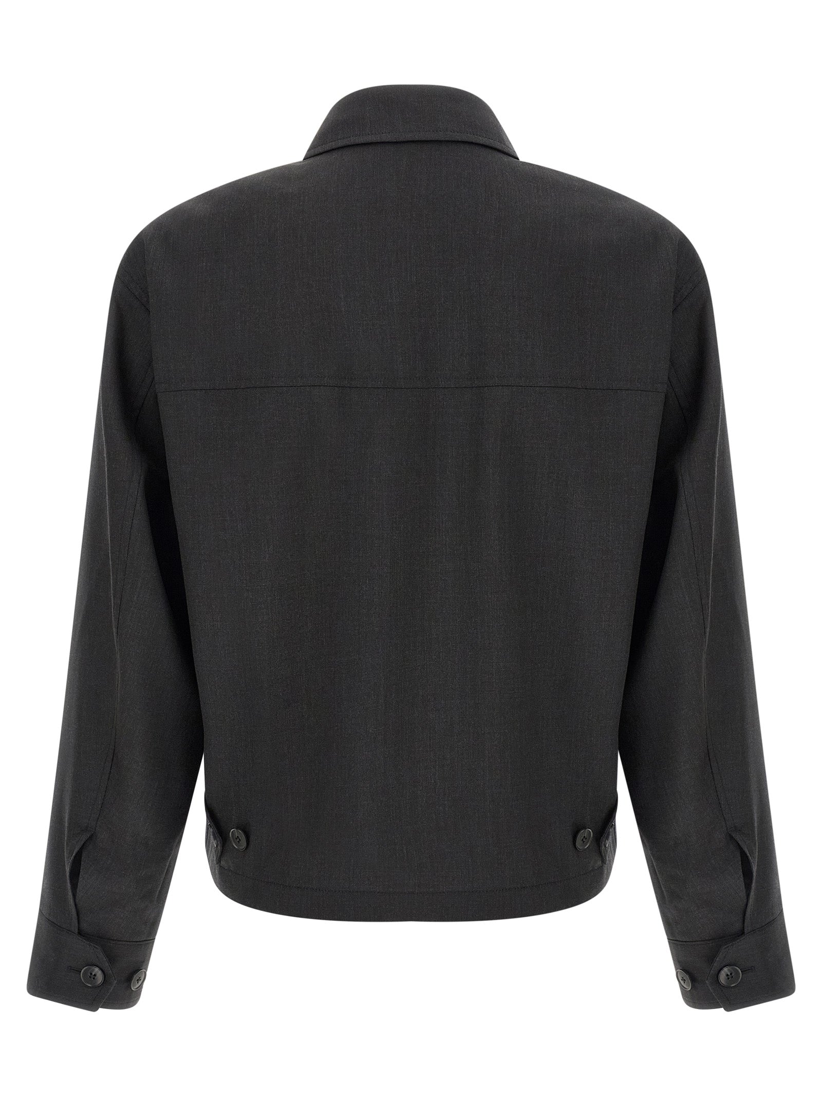 Overcoat by MFPEN for men in wool gray features an voluminous silhouette, showcasing distinct lightweight & pockets and a voluminous shirt-collar neckline for a truly voluminous aesthetic.