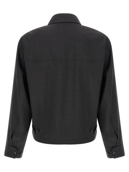 Overcoat by MFPEN for men in wool gray features an voluminous silhouette, showcasing distinct lightweight & pockets and a voluminous shirt-collar neckline for a truly voluminous aesthetic.