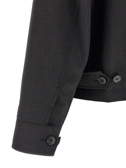 Overcoat by MFPEN for men in wool gray showcases a architectural silhouette, artfully detailed with a distinctive shirt-collar neckline and functional lightweight & pockets for a architectural finish.