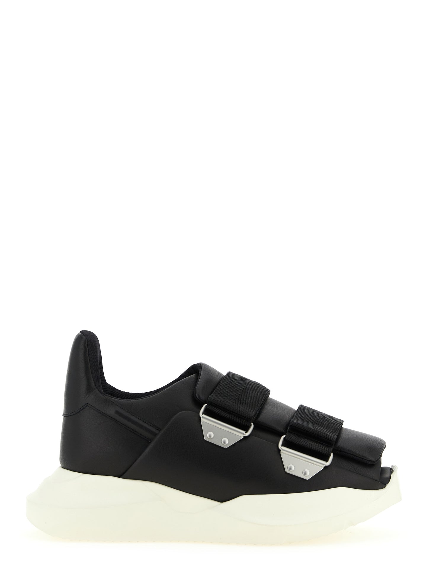 Athletic Sneakers by Rick Owens for men in cotton & bos taurus cowhide leather black presents a sleek silhouette, perfectly capturing the athletic style essence of Men's Athletic Cotton & Bos Taurus Cowhide Leather Sneakers with its sleek design and premium finish.