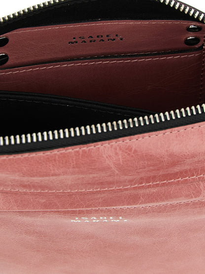 Crossbody Handbag by Isabel Marant for women in calfskin leather multicolor & pink features a versatile chic silhouette, meticulously detailed with a secure zipper, ample , and versatile crossbody-strap, shoulder-strap & adjustable-strap.