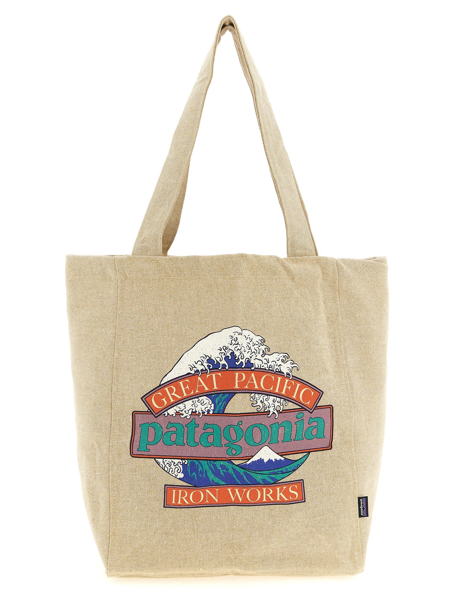 Shopper Tote Bag by PATAGONIA for men in cotton polyester canvas beige & print features an jet-set-ready silhouette, showcasing the Market Cotton Polyester Canvas Shopper Tote Bag design with a secure , ample , and versatile handle.
