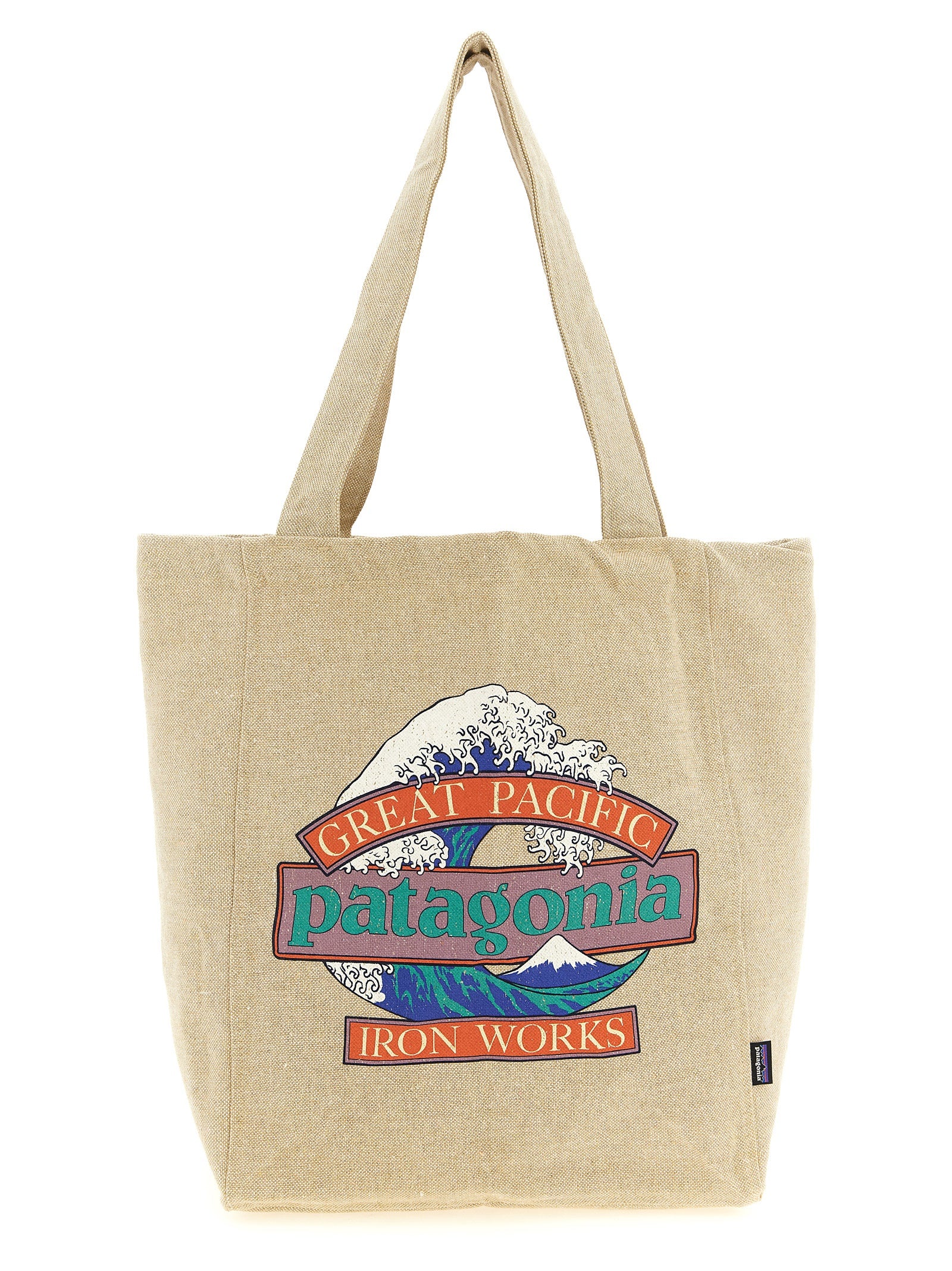 Shopper Tote Bag by PATAGONIA for men in cotton polyester canvas beige & print features an jet-set-ready silhouette, showcasing the Market Cotton Polyester Canvas Shopper Tote Bag design with a secure , ample , and versatile handle.