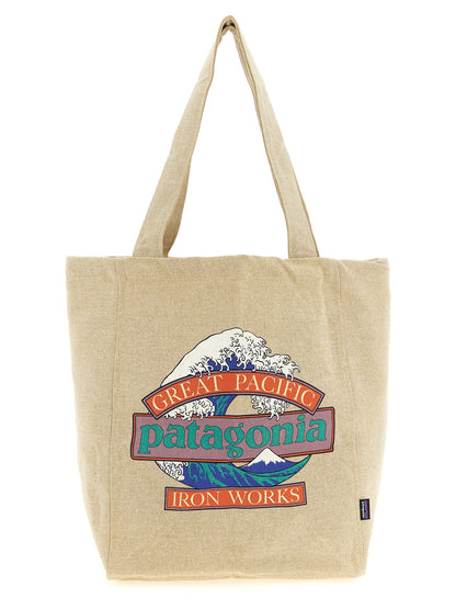 Shopper Tote Bag by PATAGONIA for men in cotton polyester canvas beige & print features an jet-set-ready silhouette, showcasing the Market Cotton Polyester Canvas Shopper Tote Bag design with a secure , ample , and versatile handle.