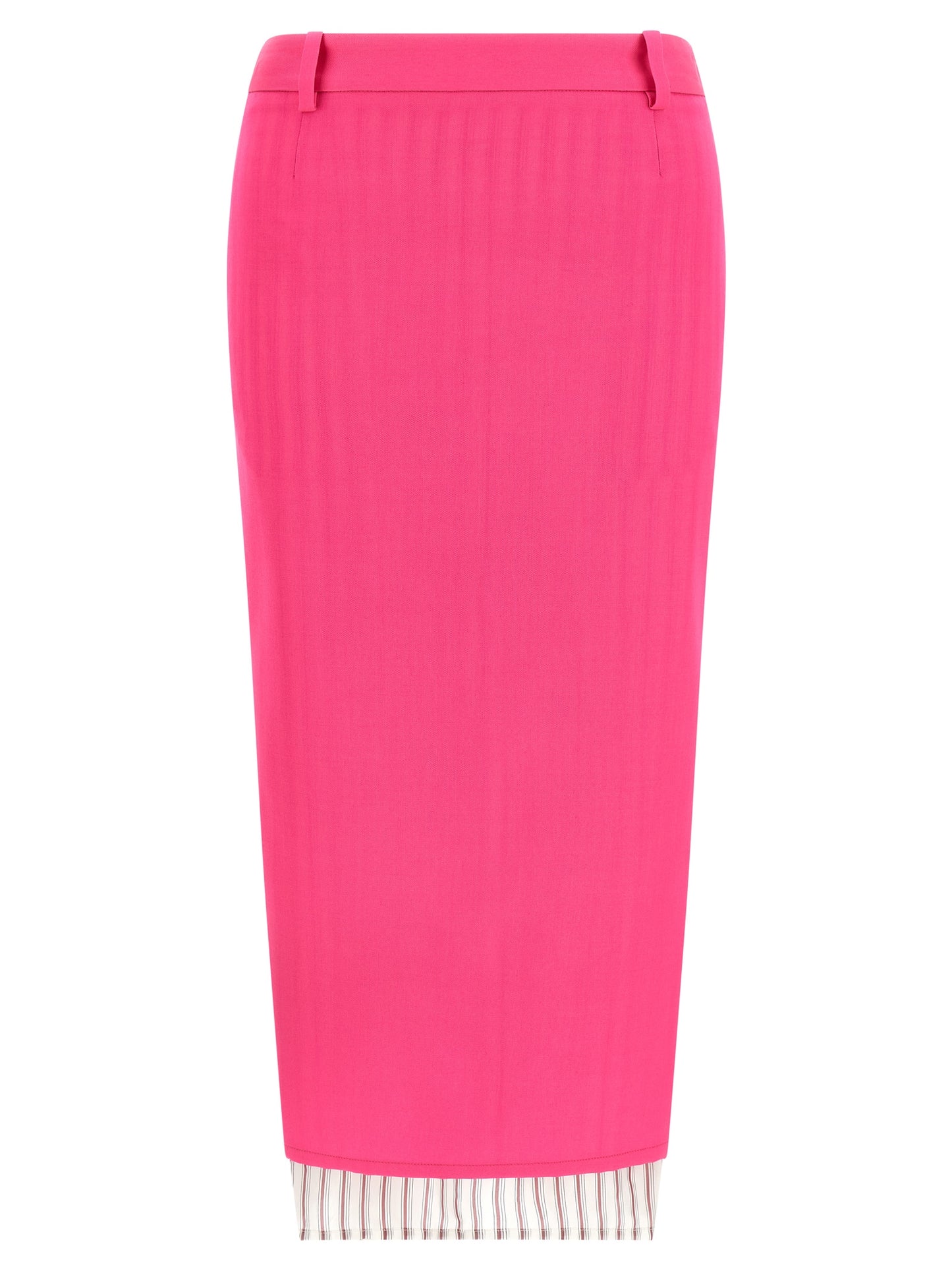 Skirt by The Attico for women in virgin wool fuchsia & striped features an relaxed-yet-refined silhouette that elegantly showcases the Women's Asymmetrical Virgin Wool Skirt design and sophisticated midi.