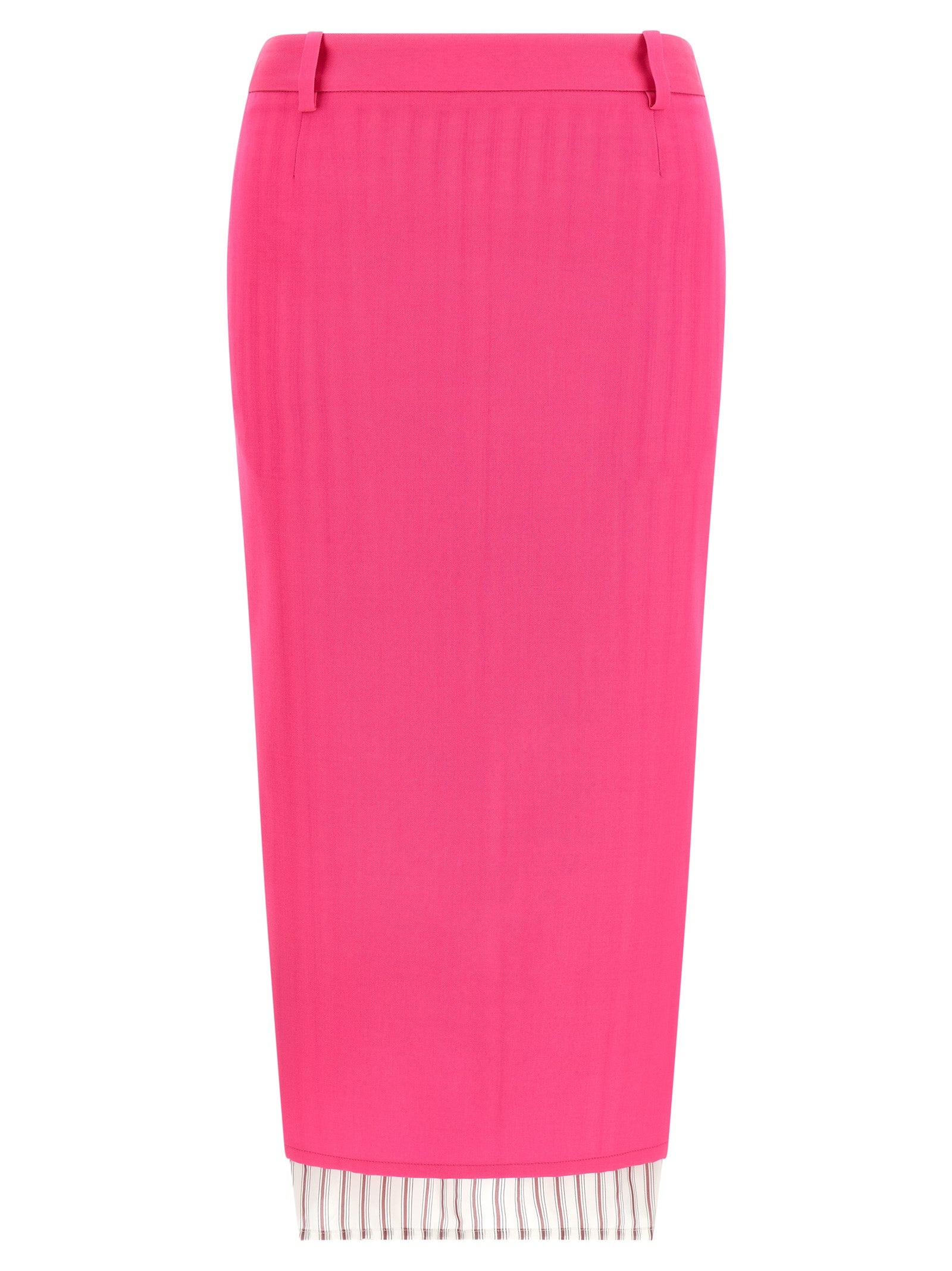 Skirt by The Attico for women in virgin wool fuchsia & striped features an relaxed-yet-refined silhouette that elegantly showcases the Women's Asymmetrical Virgin Wool Skirt design and sophisticated midi.