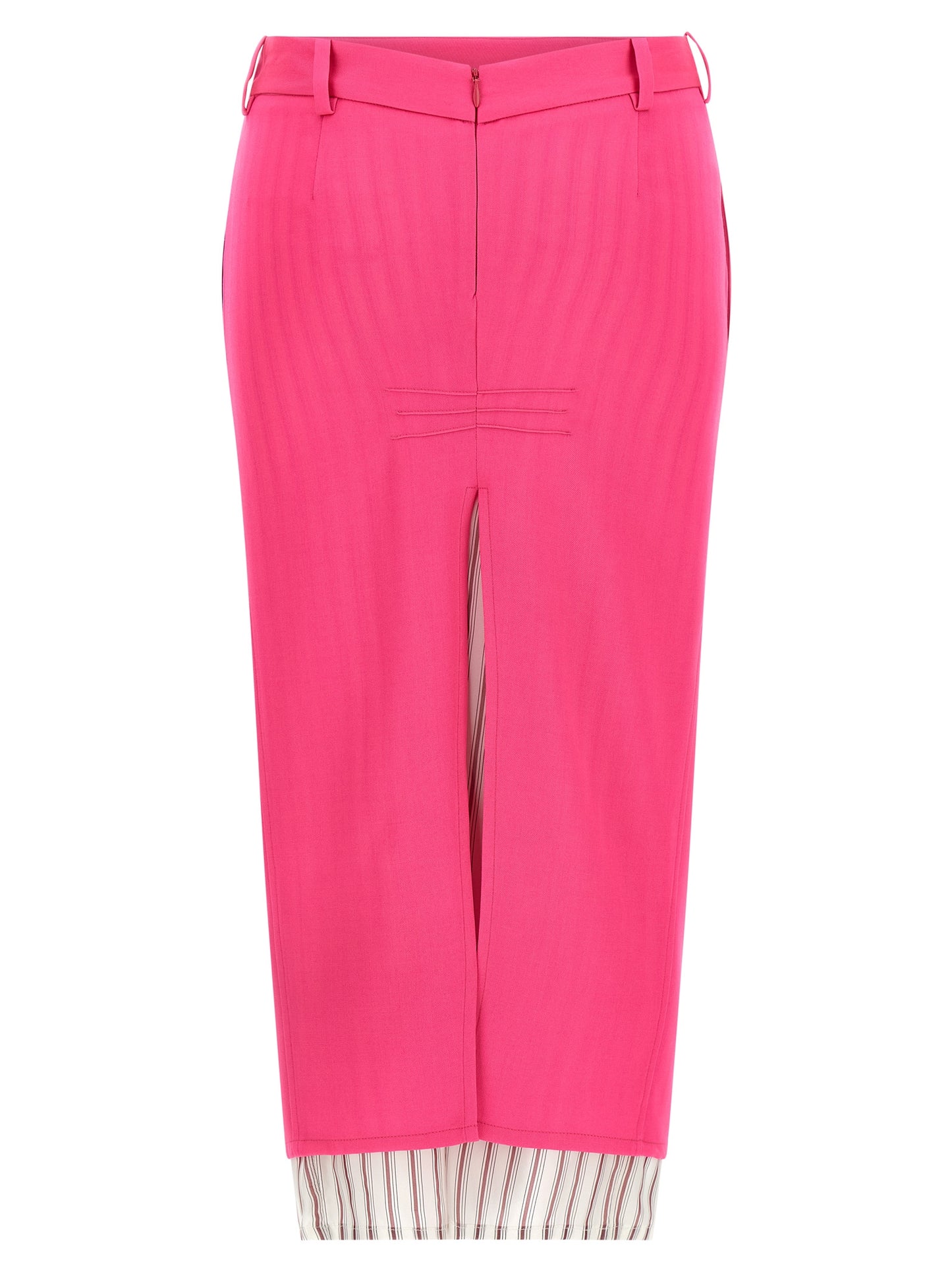 Skirt by The Attico for women in virgin wool fuchsia & striped showcases a dramatic silhouette, artfully capturing the essence of the Women's Asymmetrical Virgin Wool Skirt in a dramatic midi cut for a refined look.