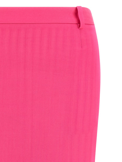 Skirt by The Attico for women in virgin wool fuchsia & striped features a contoured silhouette from the Women's Asymmetrical Virgin Wool Skirt collection, characterized by its contoured midi for a contoured finish.