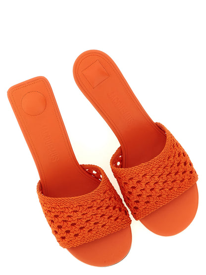 Jacquemus Women's Raffia Polyester & Lambskin Leather Platform Mules Sandals - Orange