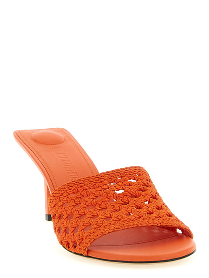 Jacquemus Women's Raffia Polyester & Lambskin Leather Platform Mules Sandals - Orange