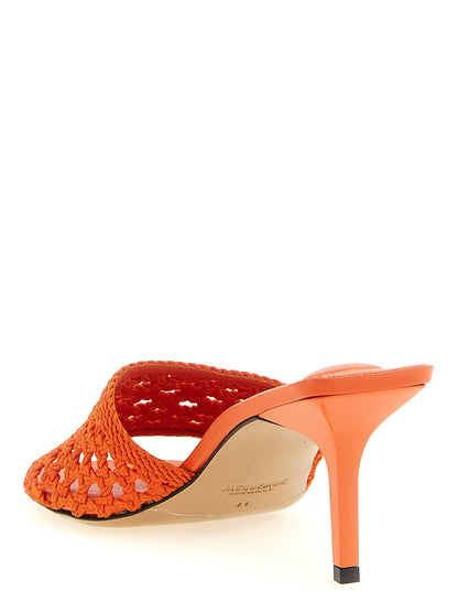 Jacquemus Women's Raffia Polyester & Lambskin Leather Platform Mules Sandals - Orange