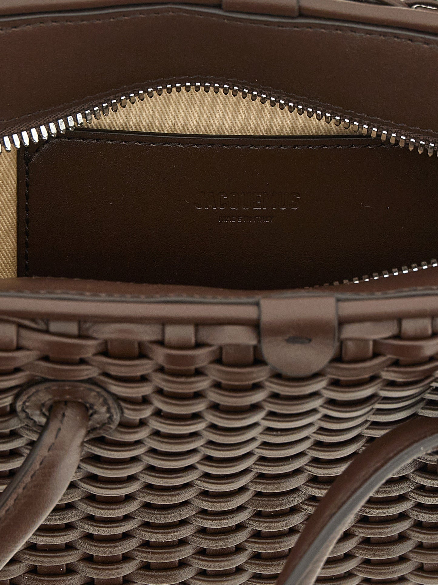 Bowling Handbag by Jacquemus for women in polyester cotton & suede leather brown, patterned & chevron features a exquisite silhouette, showcasing a secure zipper and exquisite with versatile adjustable-strap & handle for a exquisite finish.