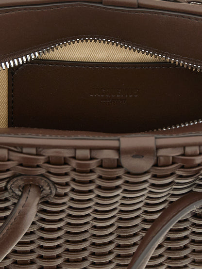 Bowling Handbag by Jacquemus for women in polyester cotton & suede leather brown, patterned & chevron features a exquisite silhouette, showcasing a secure zipper and exquisite with versatile adjustable-strap & handle for a exquisite finish.