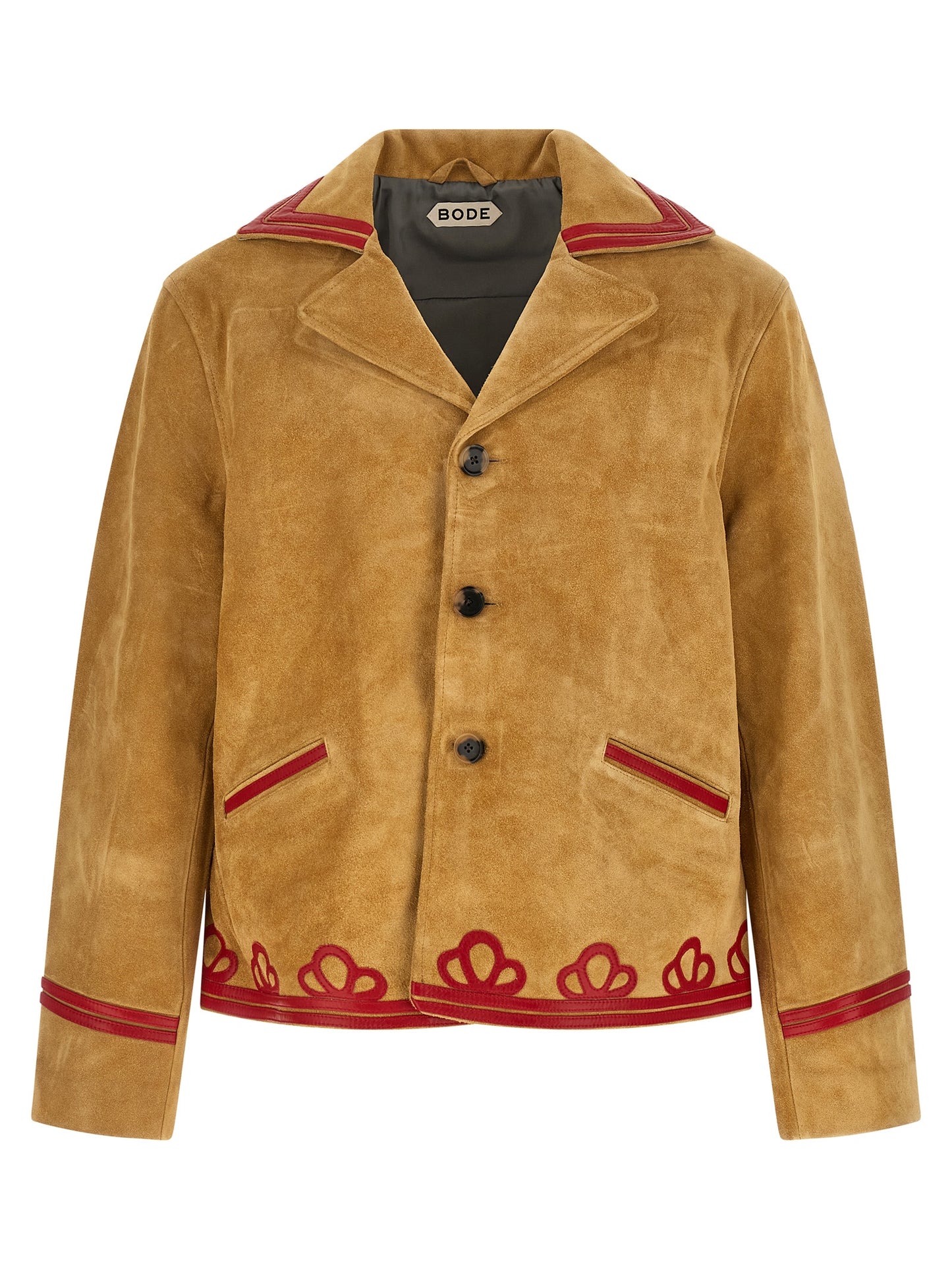 BODE Men's Bos Taurus Suede Cowhide Leather Jacket - Beige Horn