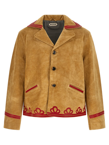 BODE Men's Bos Taurus Suede Cowhide Leather Jacket - Beige Horn