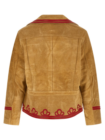 BODE Men's Bos Taurus Suede Cowhide Leather Jacket - Beige Horn