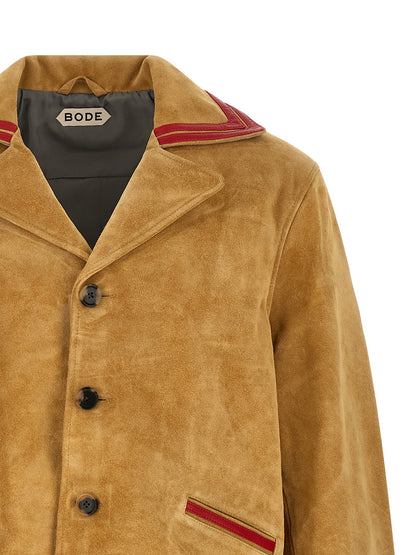 BODE Men's Bos Taurus Suede Cowhide Leather Jacket - Beige Horn