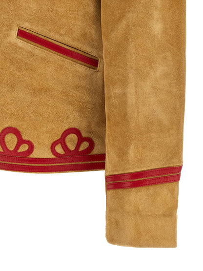 BODE Men's Bos Taurus Suede Cowhide Leather Jacket - Beige Horn