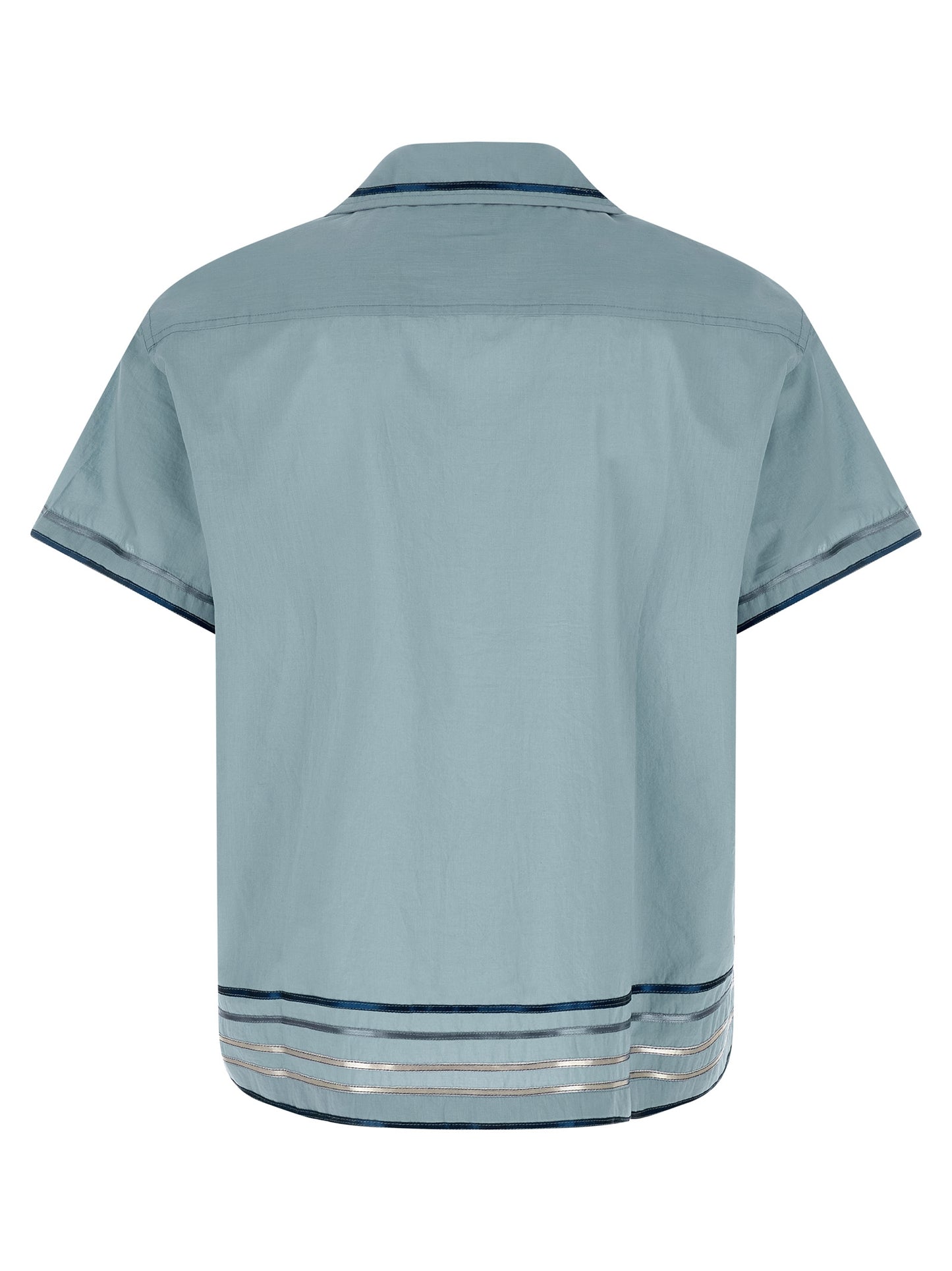 Shirt by BODE for men in cotton satin light-blue, pearl & plaid features an polished silhouette, showcasing a sophisticated and detail for a truly polished finish.