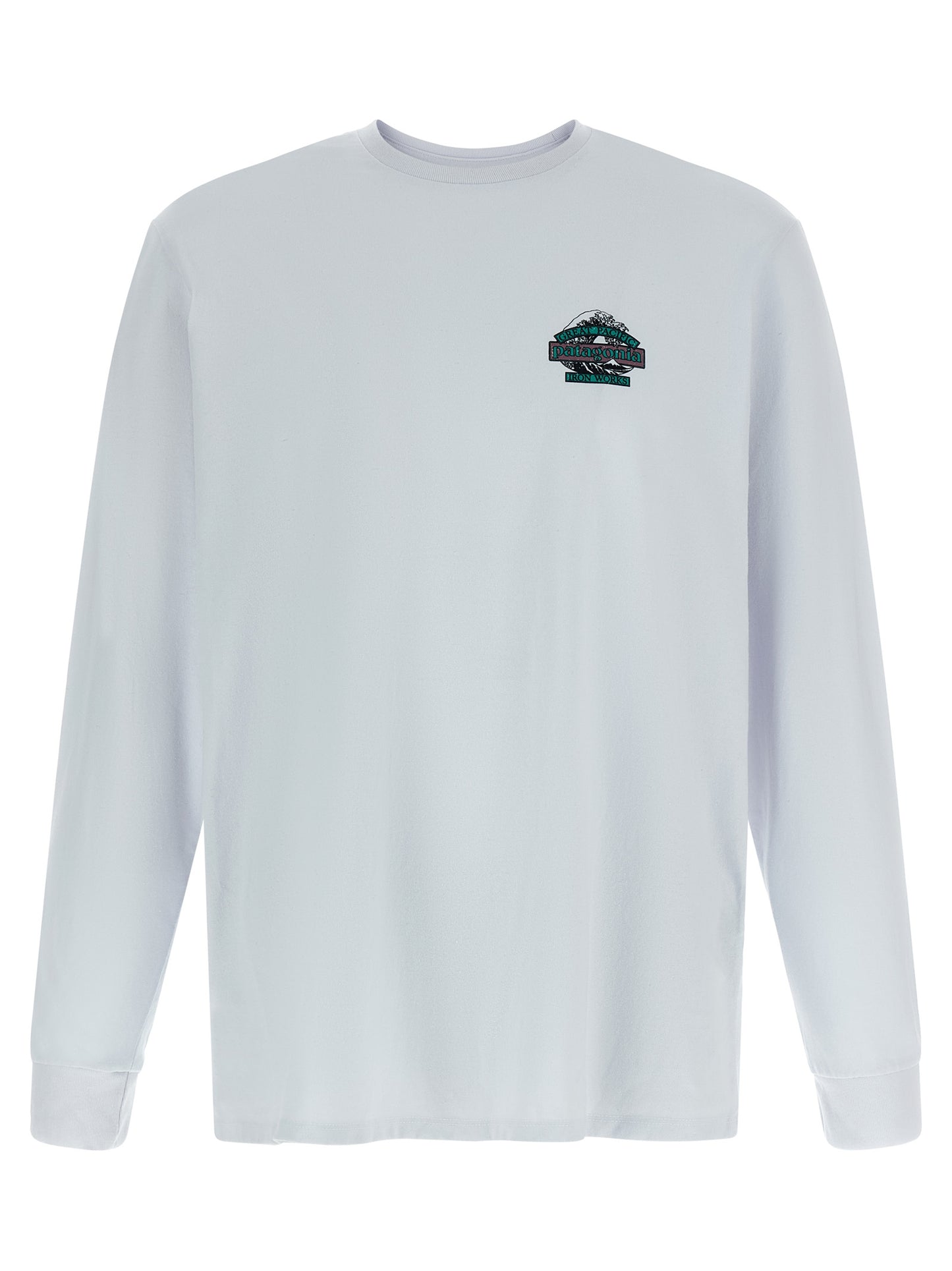 T-Shirt by PATAGONIA for men in cotton polyester white & print features an edgy silhouette, meticulously detailed with a sophisticated long-sleeve and crew neckline for a truly edgy finish.