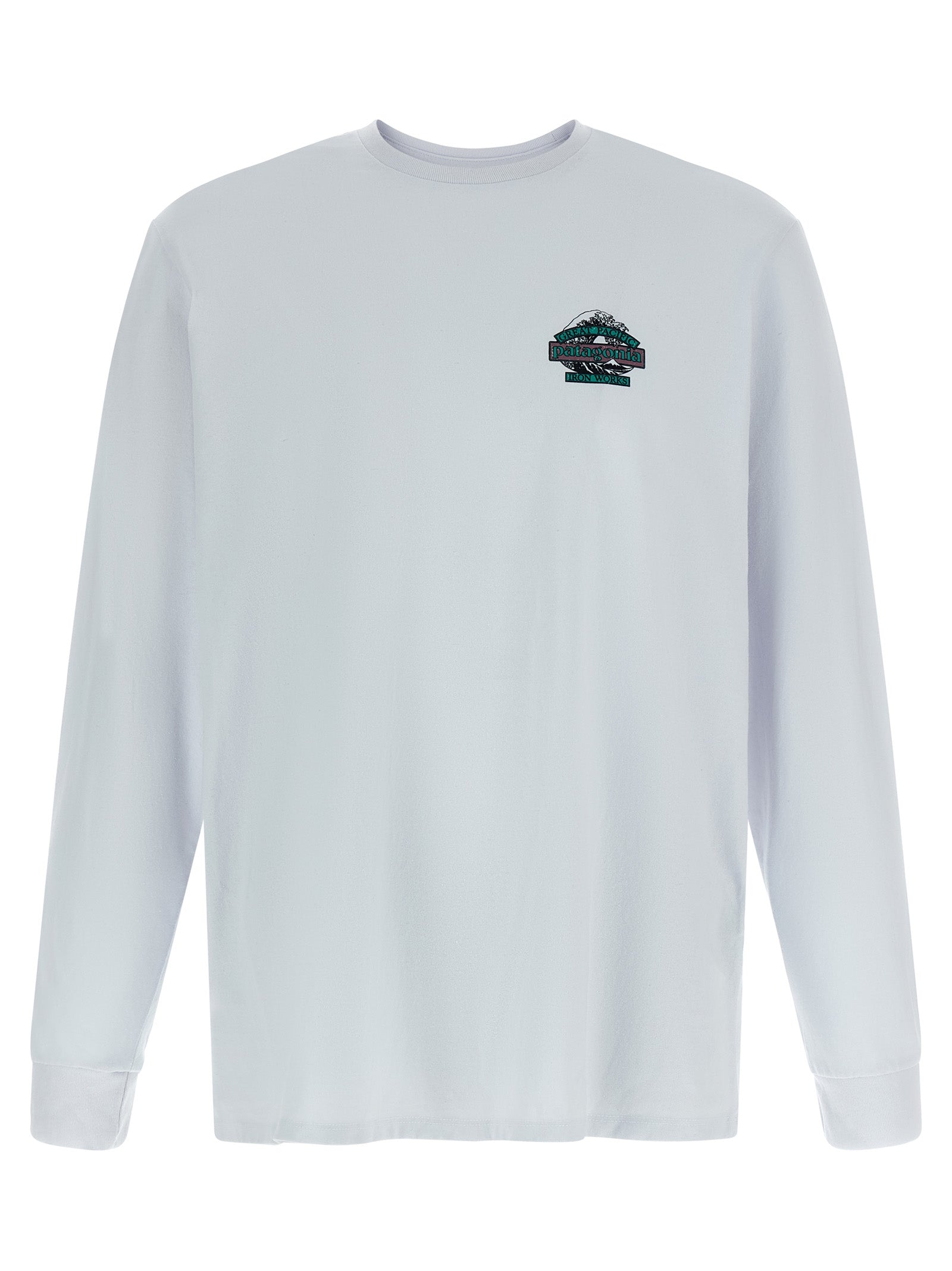 T-Shirt by PATAGONIA for men in cotton polyester white & print features an edgy silhouette, meticulously detailed with a sophisticated long-sleeve and crew neckline for a truly edgy finish.