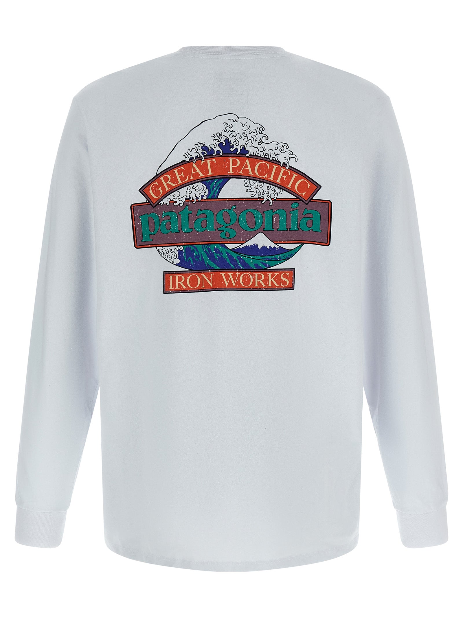 T-Shirt by PATAGONIA for men in cotton polyester white & print showcases a dramatic silhouette, elegantly detailed with a dramatic crew neckline and for a truly dramatic finish.