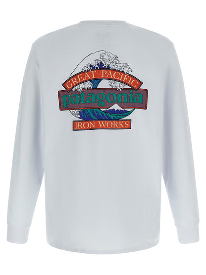 T-Shirt by PATAGONIA for men in cotton polyester white & print showcases a dramatic silhouette, elegantly detailed with a dramatic crew neckline and for a truly dramatic finish.