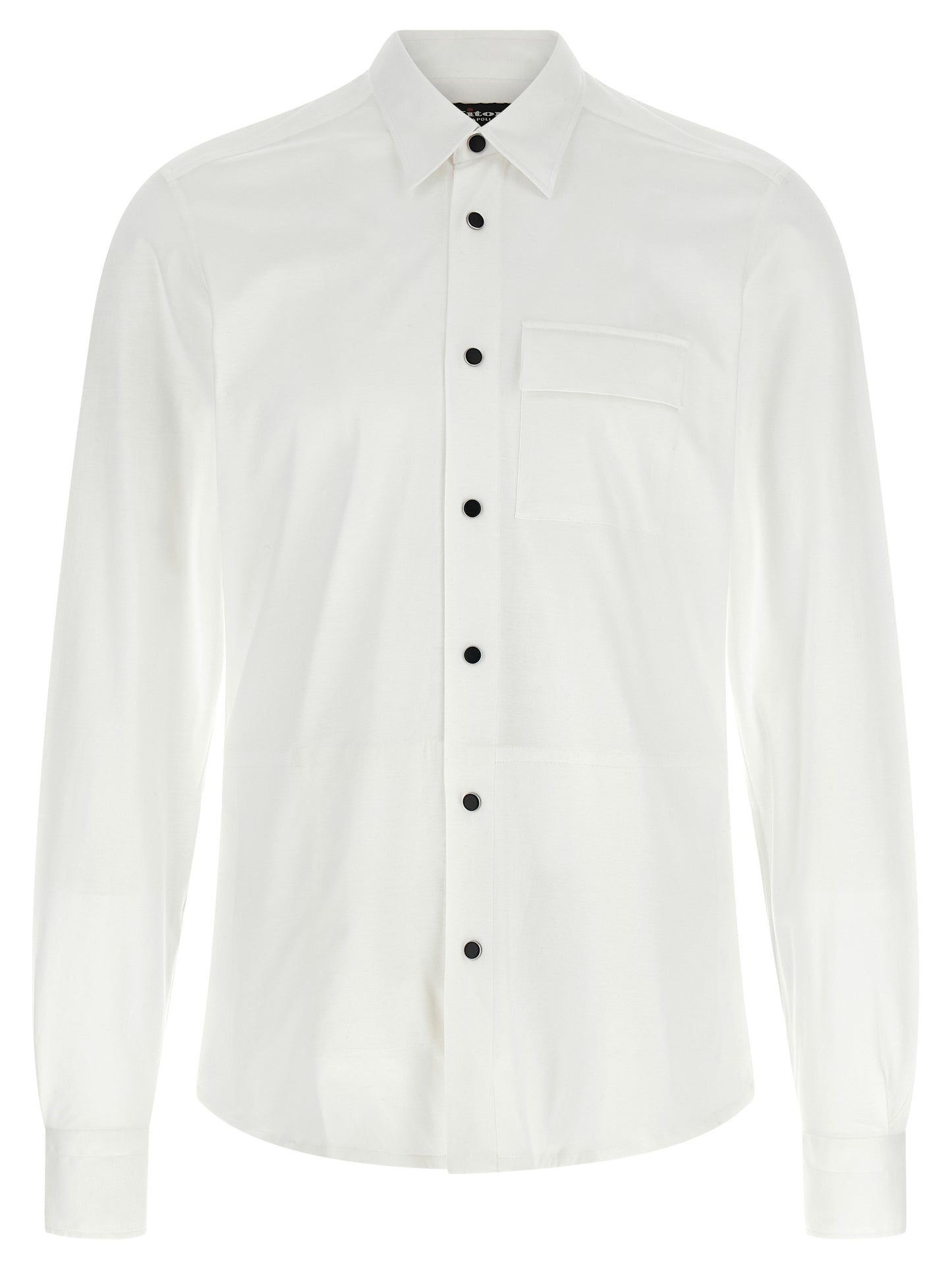Shirt by Kiton for men in cotton white showcases a sharp silhouette, elegantly detailed with a sharp and sharp long-sleeve.
