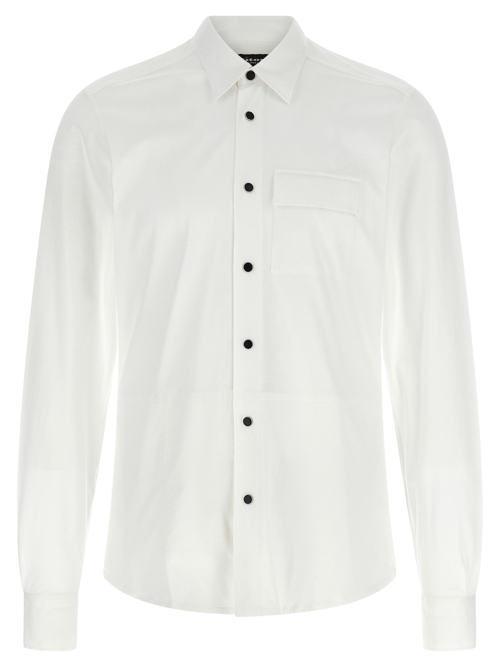 Shirt by Kiton for men in cotton white showcases a sharp silhouette, elegantly detailed with a sharp and sharp long-sleeve.