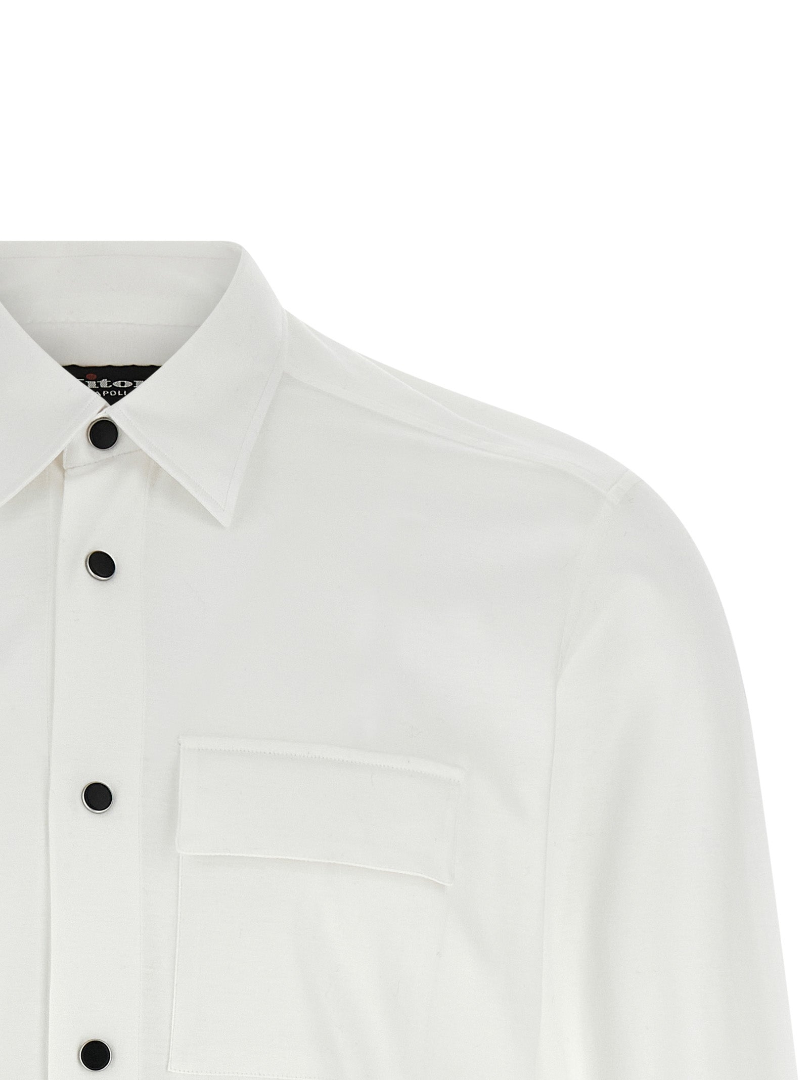 Shirt by Kiton for men in cotton white showcases a sleek silhouette, elegantly detailed with a sleek and for a sleek finish.