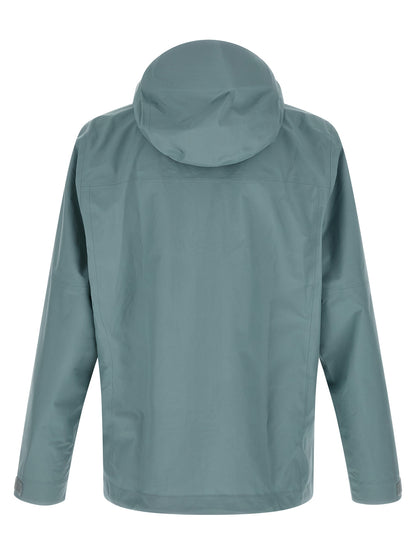 Hooded Windbreaker Jacket by PATAGONIA for men in polyester light-blue features an enduring silhouette, showcasing technical water-resistant, pockets, hooded & windproof and a sophisticated hooded neckline for a truly enduring aesthetic.
