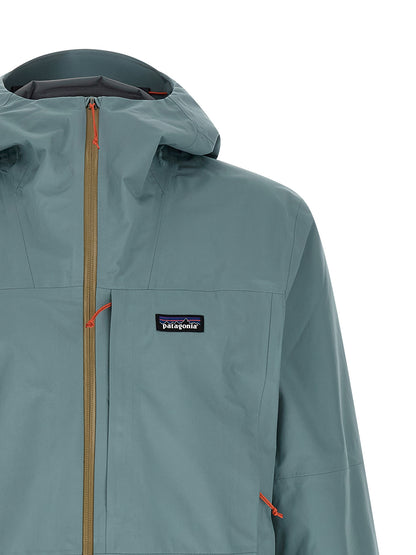 Hooded Windbreaker Jacket by PATAGONIA for men in polyester light-blue features an perennial silhouette with a refined hooded neckline and perennial water-resistant, pockets, hooded & windproof for a sophisticated weather-resistant look.