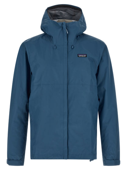 Hooded Rain Coat by PATAGONIA for men in nylon fabric blue features a provocative silhouette, artfully integrating water-resistant, hooded & windproof and a sophisticated hooded high-neck neckline for a provocative and weather-ready look.