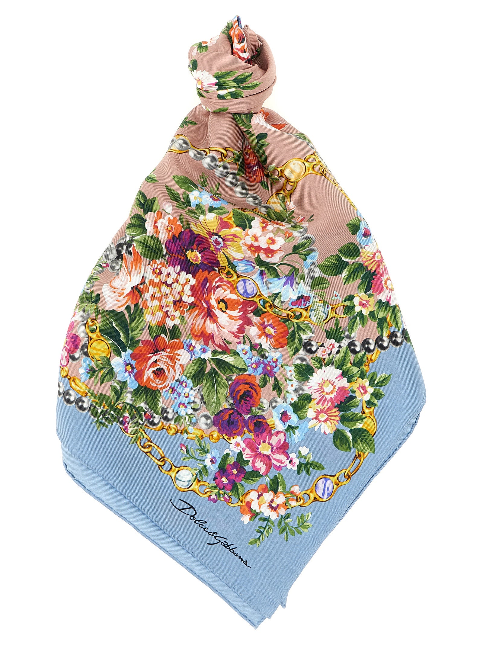 Scarf by Dolce & Gabbana for women in silk twill light-blue & print presents a effortlessly chic silhouette, artfully capturing the essence of the effortlessly chic Silk Twill Scarf design for a sophisticated look.