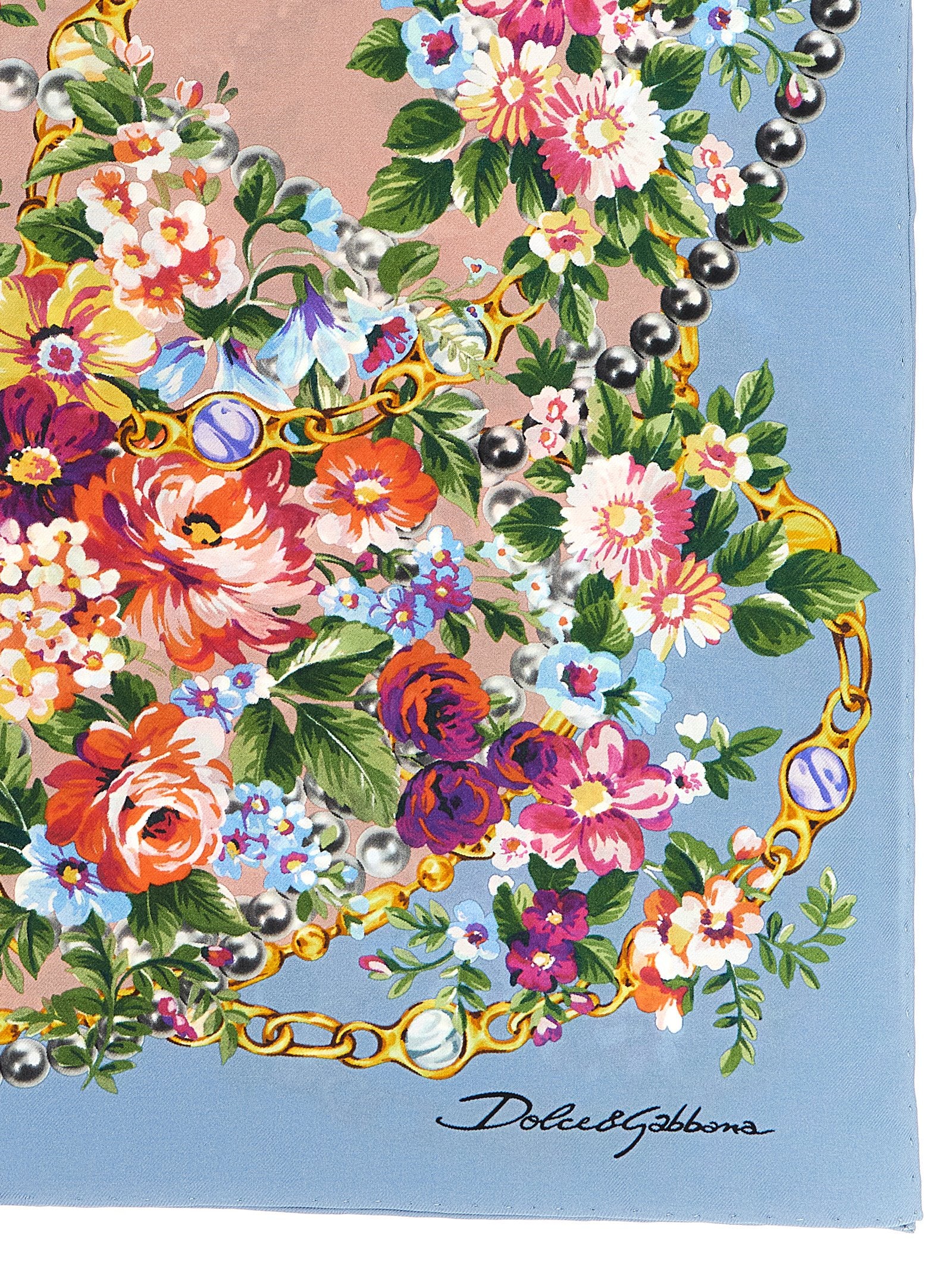 Scarf by Dolce & Gabbana for women in silk twill light-blue & print features a snug silhouette, perfectly showcasing the elegant drape and premium finish of the Silk Twill Scarf.