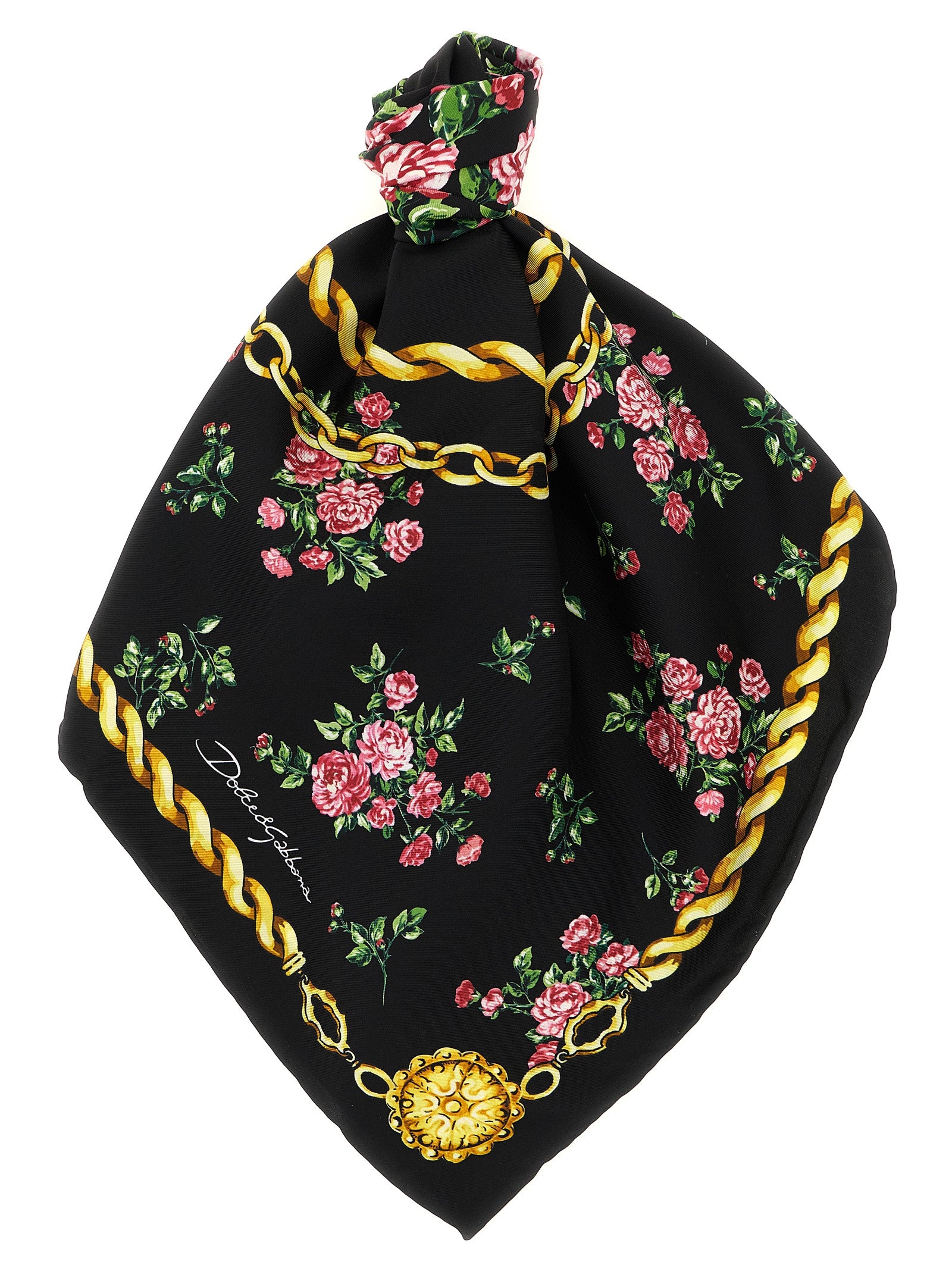 Scarf by Dolce & Gabbana for women in silk twill black, rose, patterned, floral & print showcases a warm silhouette from the Silk Twill Scarf collection, offering a warm drape that exudes sophisticated luxury.
