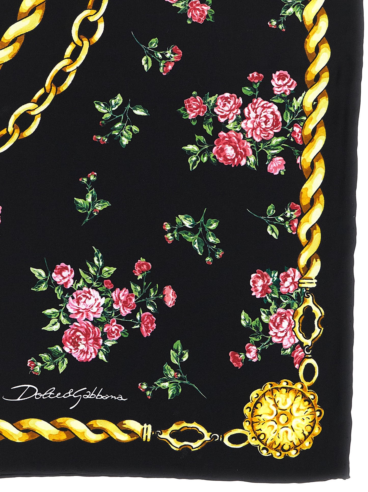 Scarf by Dolce & Gabbana for women in silk twill black, rose, patterned, floral & print showcases a eye catching silhouette, artfully capturing the essence of the eye catching Silk Twill Scarf design for a sophisticated look.
