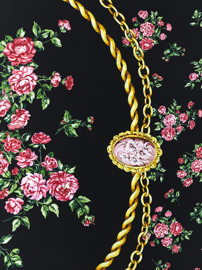 Scarf by Dolce & Gabbana for women in silk twill black, rose, patterned, floral & print showcases a warm silhouette from the Silk Twill Scarf collection, offering a warm drape that exudes sophisticated luxury.