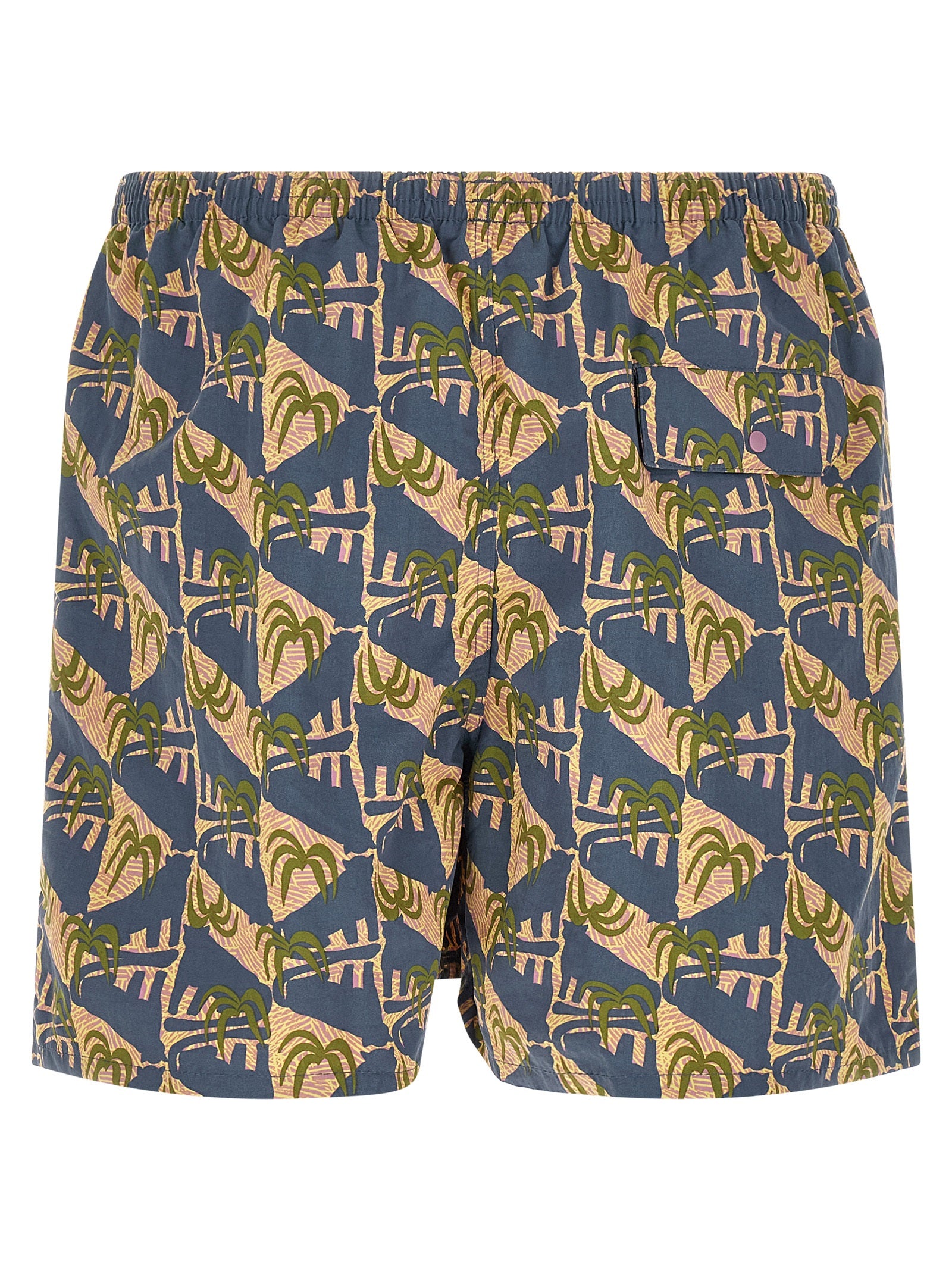 Swim Shorts by PATAGONIA for men in nylon polyester & mesh blue & signature features a beach chic silhouette, showcasing the signature style of the Men's Nylon Polyester & Mesh Swim Shorts.
