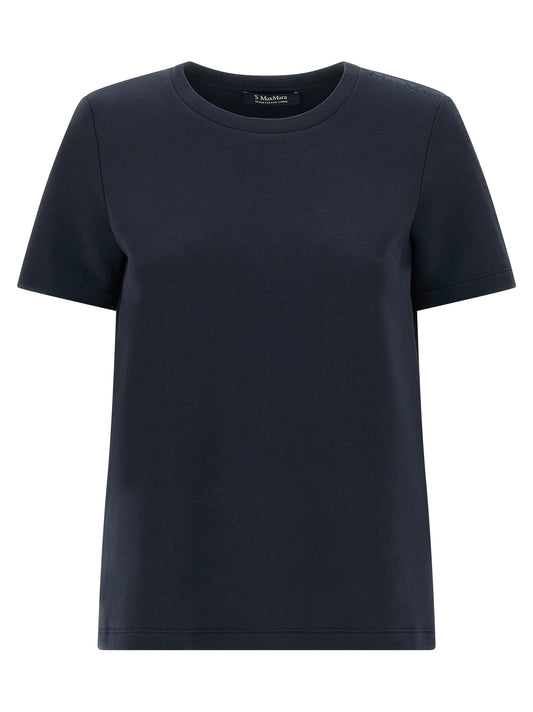 T-Shirt by S Max Mara for women in stretch polyester cotton blue showcases a unassuming silhouette, artfully detailed with a refined crew neckline and unassuming short-sleeve for a sophisticated, contemporary look.