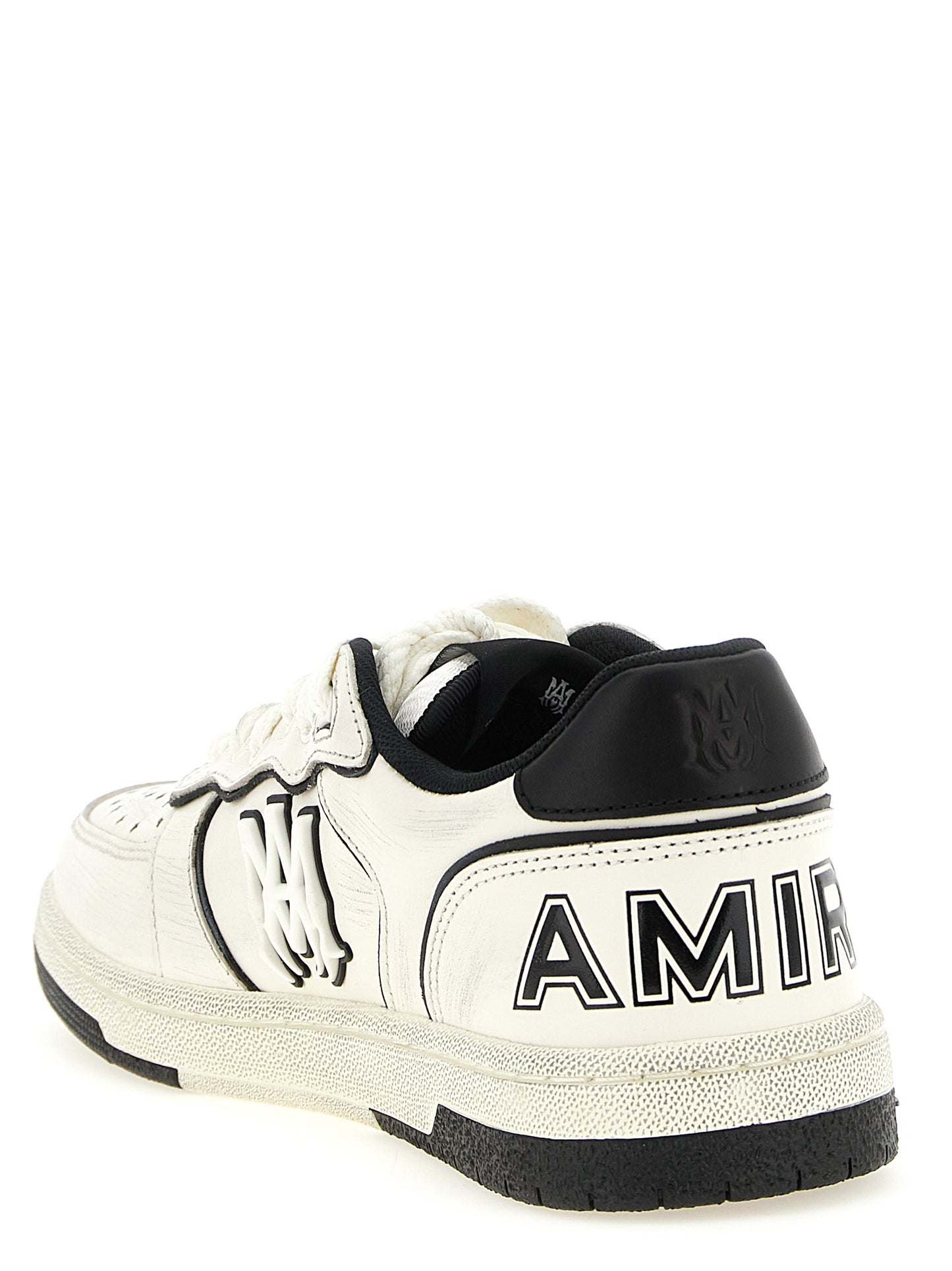 Sneakers by Amiri for men in modacrylic leather bicolour, black, white & print presents a on trend silhouette from the Men's Low Top Modacrylic Leather Sneakers collection, showcasing a on trend low-top style for an elevated aesthetic.
