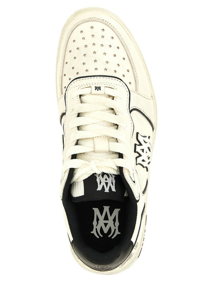 Sneakers by Amiri for men in modacrylic leather bicolour, black, white & print features an fashionable silhouette, showcasing the premium Men's Low Top Modacrylic Leather Sneakers in a fashionable low-top style that offers a fashionable finish for refined style.