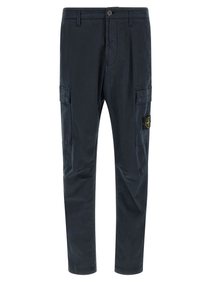 Cargo Pants by Stone Island for men in stretch cotton twill blue & signature features a sartorial silhouette, showcasing a sophisticated straight-leg with a refined long and elegant .