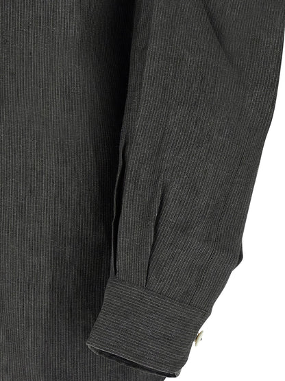 Shirt by Jacquemus for men in linen gray & striped, featuring a nuanced and nuanced crew neckline for a sophisticated finish.