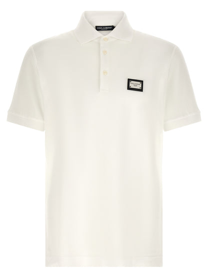 Dolce & Gabbana Men's Leather & Cotton Polo Shirt - White