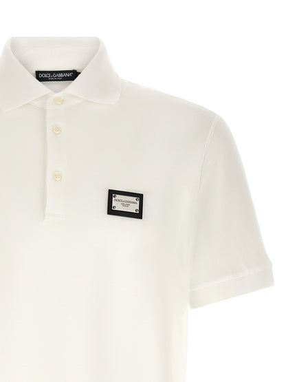 Dolce & Gabbana Men's Leather & Cotton Polo Shirt - White
