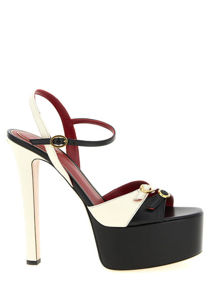Valentino Garavani V Logo Women's Calfskin Leather Platform Stiletto Sandals - Bicolour Black White Signature